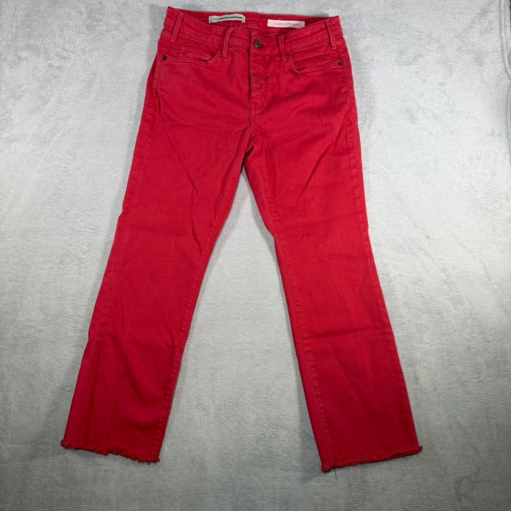 Pilcro and the Letterpress Script Red Straight Leg Raw Hem Jeans Petite 28